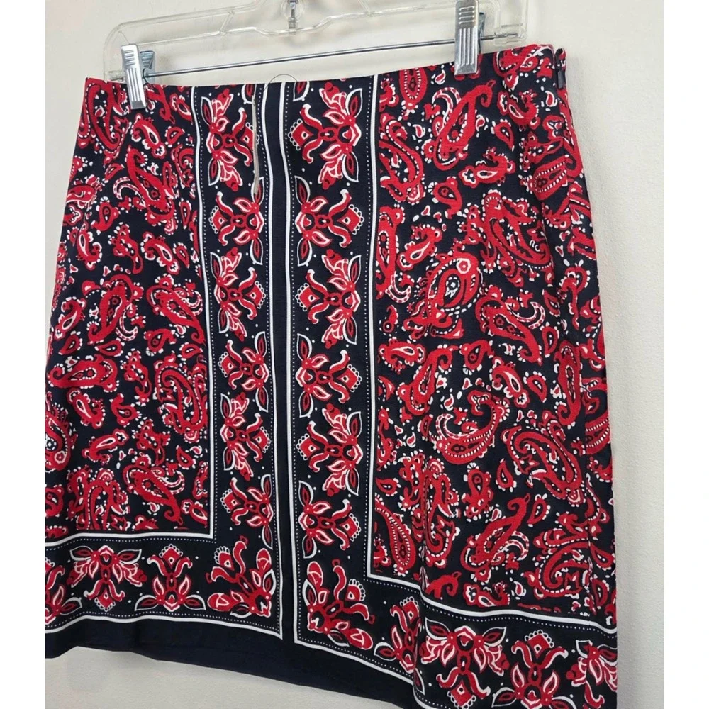 Talbots Womens Navy Red Paisley Print Pencil Skirt Size 8 NWT Nautical Lined